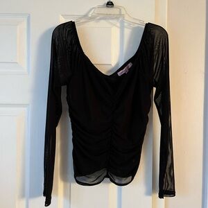 Crave Fame Black Long Sleeve shirt sheer sleeves
Gathers in front